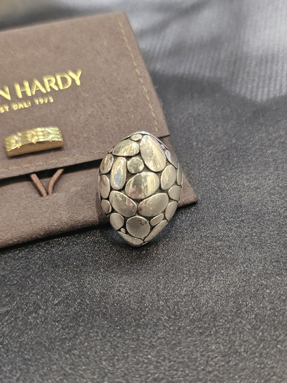 John Hardy Kali Pebble Sterling Silver Large Dome Thick Cocktail Ring Size 8